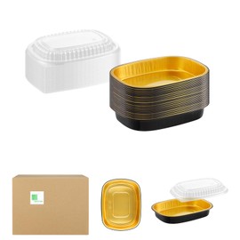 MESTAEK 20-Pack 25oz / 7" × 5" Oval Aluminum Foil Pans with Snap-On Lids – Heavy-Duty Reusable Containers for Takeout, Parties, BBQ, Catering (Black)