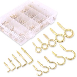 Swpeet 213Pcs 3 Kinds Metal Hooks Kit, Including Screw Eyes, Cup Hooks and Square Ceiling Hooks Self-Tapping Screws Hooks for Home/Workplace/Office