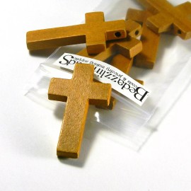3 Big Natural Brown Wood Colored Wooden Cross Bead Pendants with 2.5mm Top Hole