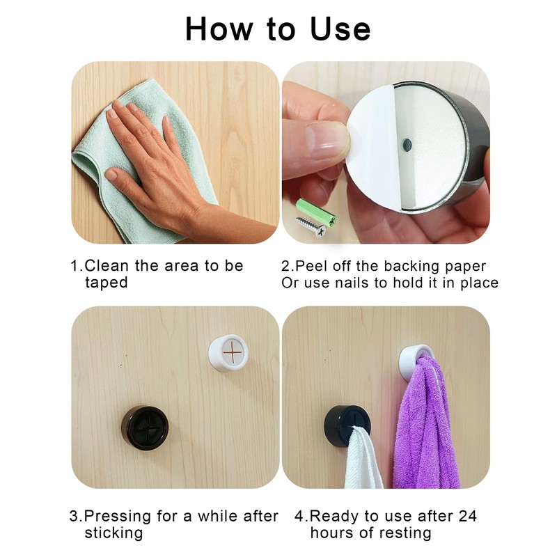 THSIREE 6pcs Push Hooks for Towel, Self-Adhesive Kitchen Towel Holder,