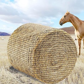 Thick & Durable Round Bale Hay Net for Horses- Large 5x5ft Size, Black Nylon Net with 1.75 Inch Holes - Slow Feed Hay Nets for Horses and Goats - Healthier Feeding Solution.