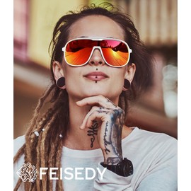 FEISEDY Polarized Sunglasses Men Mirrored One Piece Lens Shades Women Reflective UV Protection Sun Glasses B0277