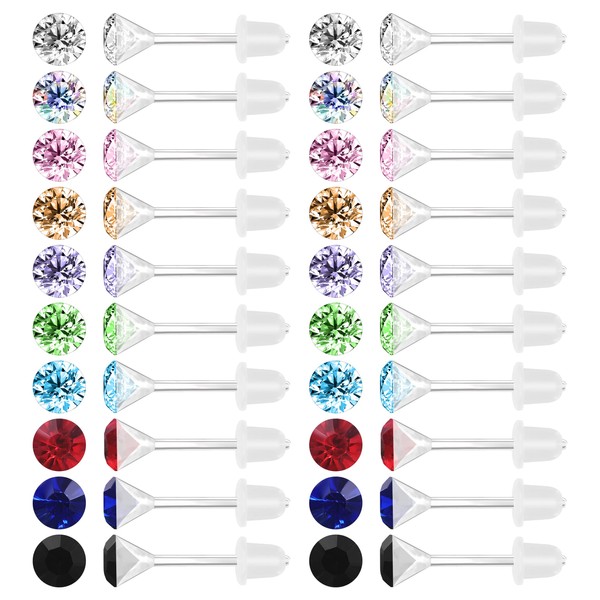 AoedeJ 40 Pcs Colorful Earrings Cubic Zirconia Earrings Studs With