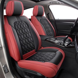 Car Seat Covers Full Set, Seat Covers for Cars 5 Seats, Luxury Waterproof and Breathable Nappa Leather Seat Covers, Universal Car Seat Protector Fit for Most Sedans (Black and wine Red-Full Set)