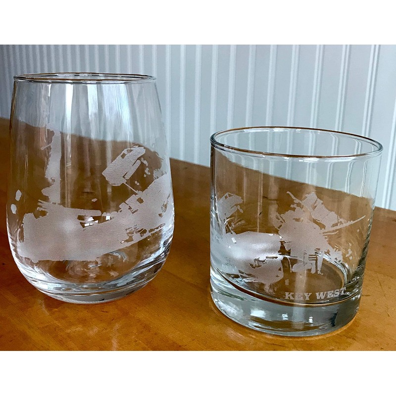 Key West Map - Stemless Wine Glasses Set of 2