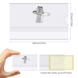 BUYGOO 50 Pack Pin Style Combi Clip Name Badge Holders, Badge Pin Holder, Name Tag Pins, Horizontal Clear Badges with Pins for School, Offices, Corporate Event, Conference (3.5×2.25 inch)