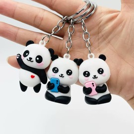 cute panda keychain, kawaii backpack keychain accessories, panda stuff gifts for girls 3 Pack,