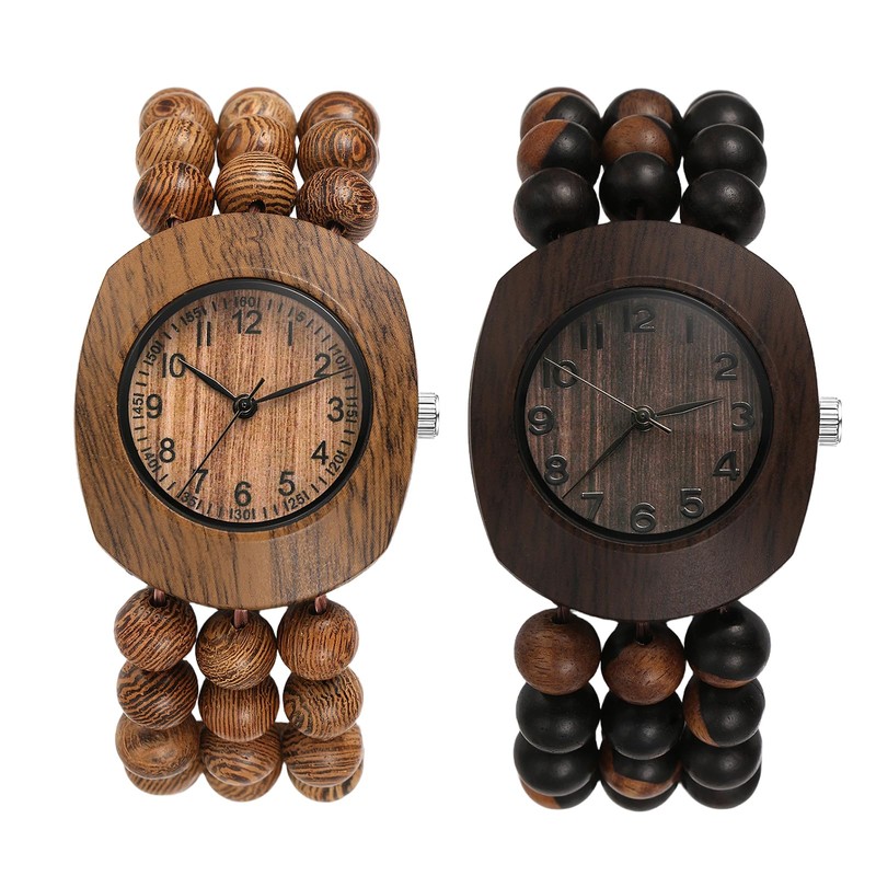 Avaner Women's Elastic Wrist Watches: Wooden Beaded Handmade Stretch Strap
