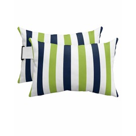 GWZBDYF 2 Pack 11x16 Chaise Lounge Outdoor Pillows Covers Waterproof, Navy Blue Grass Green Striped Adjustable Headrest Pillowcase, Simple Geometric Decorative Neck Pillows for Recliner Office Chair