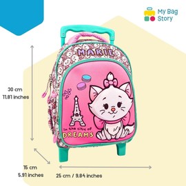 mybagstory Backpack for Kids, School, Nursery, Primary School, School Bag, Adjustable Straps, Gift Idea, 30 cm, Wheels, Trolleys, Marie Les Aristocats – Pink/Green – 30 cm