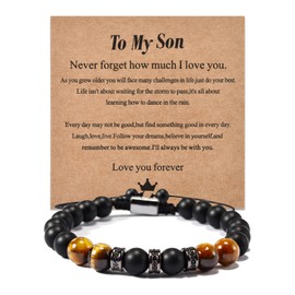YELUWA To My Son Gift, Son Gift from Mom, To My Son Bracelet from Mom, Tiger Eye & Black Agate Stone Bracelet, Gift for Birthday Christma Gift for Son