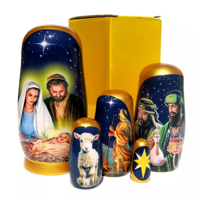 Kalea Boutique Nativity 5 PC Russian Style Nesting Dolls, Stacking