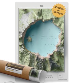 Restoration Cartographic Wall Map of Crater Lake - Vintage Shaded Relief Print - 2D Topographic Wall Art for Home Decor, Office - American Lakes Maps - 12 x 18 Inches