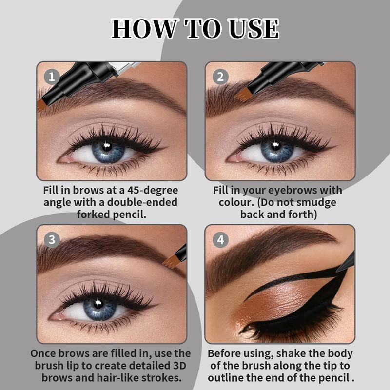 FunnAura 2PCS Double Ended Waterproof Eyebrow Pen, with 4 Micro