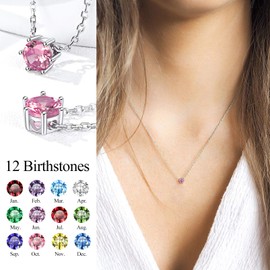 Pink Necklace Chokers for Women Birthstone Necklace Mums 925 Silver Necklace Birthday Gifts Pendant Necklace Women's Necklace