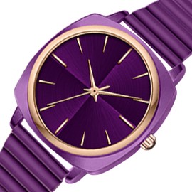 Women Watch Purple Watch Square Watch Metal Bracelet Watch