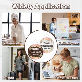 Please Do Not Disturb Door Hanging Sign, Welcome Knock Sign, Spring Wreath Do Not Disturb Sign, White Brown Double Sided Printed Wall Decor,Home Meeting Room Office Clinic Nursing Room, 9.8x9.8 Inch