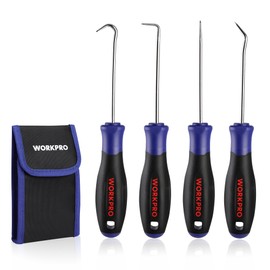 WORKPRO Precision Pick and Hook Set, 4 Piece Pick Tool Set Includes Angled, Straight, and Full Hooks and Picks for Mechanic, Pick Mini Hooks Puller Remover Hand Tools with Storage Bag