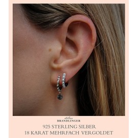 Brandlinger® Atelier Earrings With Coin Pendant Made of Gold-Plated 925 Sterling Silver for Women and Girls Hoop diameter: 10 mm., Gold-Plated Silver, Silver
