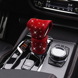 Tecledsn Bling Bling Auto Gear Shift Knob Cover, Car Shifter Cover, Shift Gear Cover with Crystal Glitter Bling Rhinestones, Interior Accessories Car Knob Gear Stick Protector for Cars (Red+red)