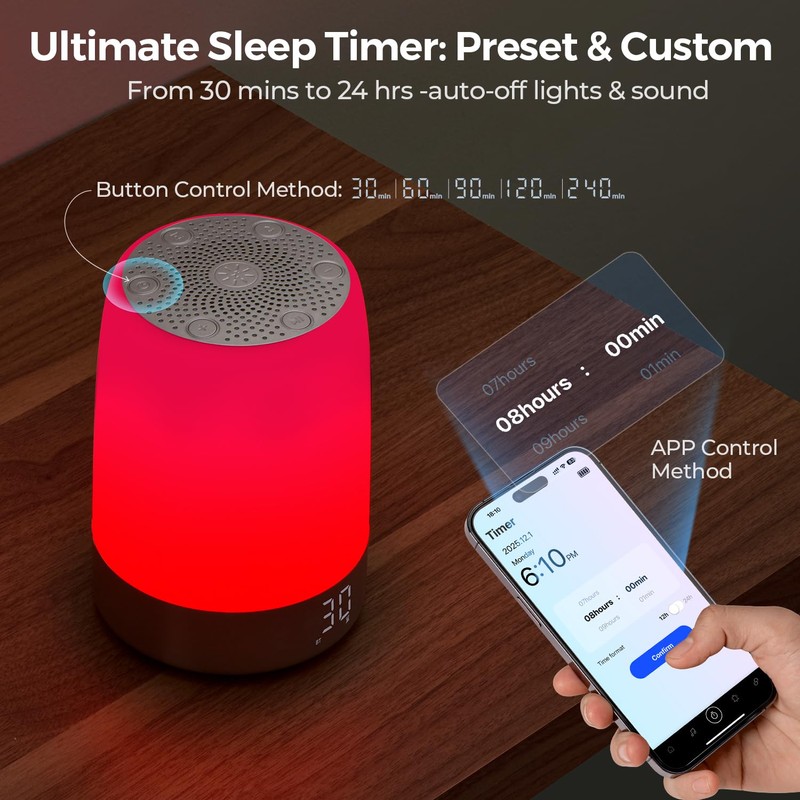 Red Light for Sleep, App Control, 32 Sounds, 7 Alarms,