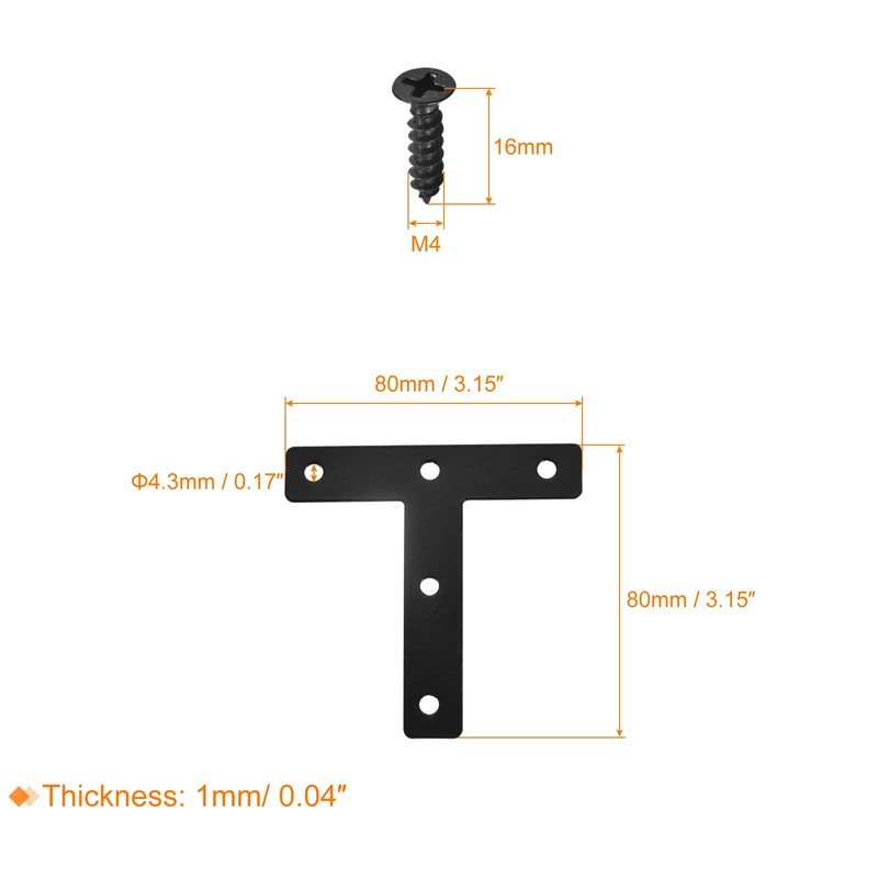 sourcing map T Shape Bracket, 80x80x1mm Carbon Steel Mending Plates