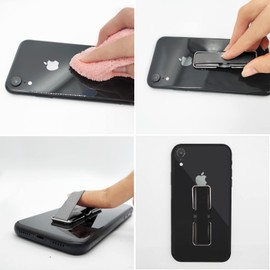 Mebamce 2 Pack Finger Strap Phone Holder Anti-slip Elastic Finger Holder Cell Phone Grip Holder Finger Strap with Stand for Smartphones - Black