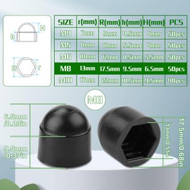 SWTYExt Pack of 50 Cap Nuts M8 Plastic Caps Screws Cover Caps M8 Screw Caps Black Protective Cap Screw Hex Screw Cover for Nuts Threaded Rods - Spanner Size 13