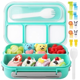 1300 ml Bento Box,Lonchera para Adultos/Niños,Caja de almuerzo con cuchara y cubiertos,4 Compartimentos,Apto para Microondas,Lavavajillas y Congelador,Sin BPA(Verde)