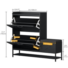 DWVO Farmhouse Shoe Cabinet, Slim Shoe Storage Cabinet with Bench, Narrow Shoe Organizer for Entryway, Living Room, Hallway (Black)