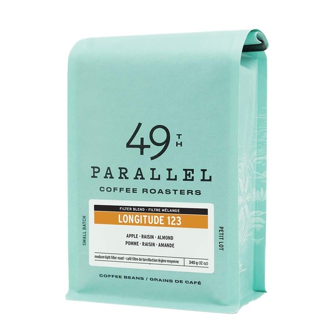 49th Parallel Coffee Roasters – 123 W Longitude Blend Filter Coffee – Fresh, Roasted Whole Bean Coffee - Medium Roast Coffee, 12oz