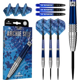 Mission Darts | Archie Self Darts | Steel Tip | 90% Tungsten | Blue & Silver | 22g or 24g Weight (24.0, Grams)