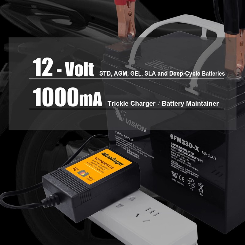 Trickle Charger, Mroinge 12V Automatic Smart Battery Charger and Maintainer,