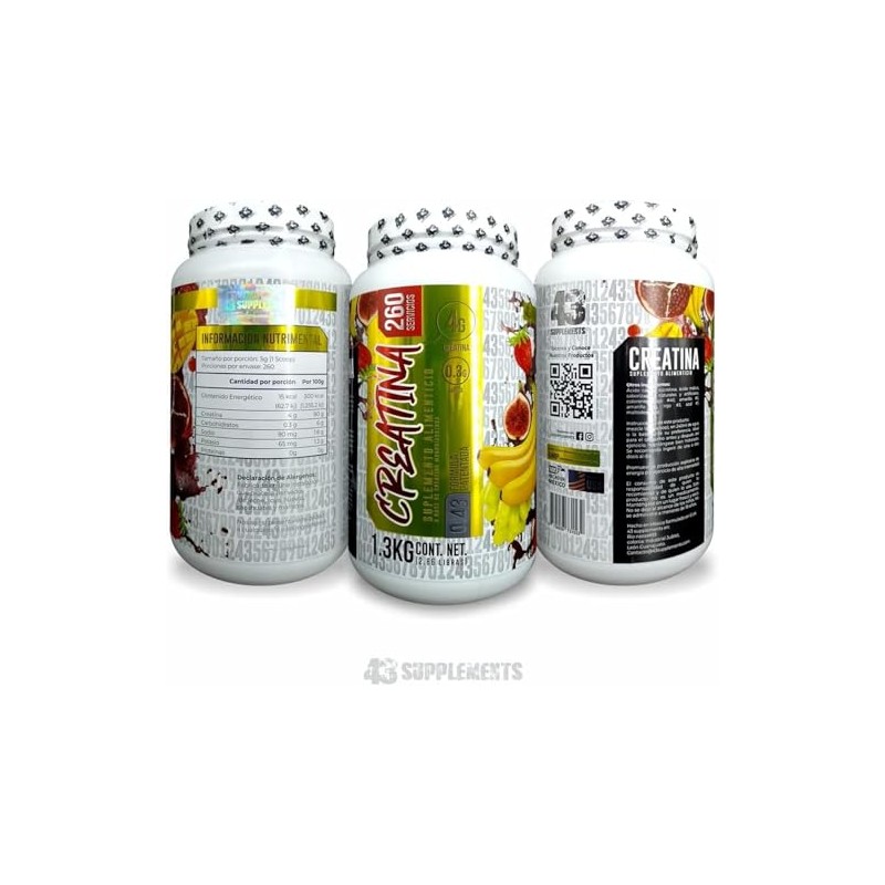 Creatina 1.3KG 43 Supplements 260 Servicios Sabor Moras