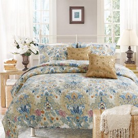 Onitiva [Peacock Garden] 100% Hypoallergenic Cotton 3 Piece Floral Quilt Set Bedroom Quilt Bedding King Size