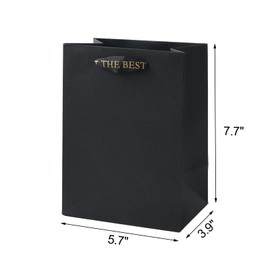 HANSWARE 4 Pack 7.7" Small Black Gift Bags with Handles Paper Gift Bag with Tissue Paper for Weddings,Graduations,Party,Shopping,Retirements,Valentine's Day,5.7" L x 3.9" W x 7.7" H