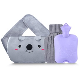 Hot Water Bottle with 2 Pack Waist Cover, Warm Water Bag Rubber Winter Hot Water Pouch with Soft Plush Hand Waist Warmer Cover Hot Water Bag (Grey with Cover)