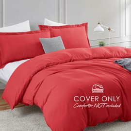 Hearth & Harbor Red Duvet Cover Full Size - 3 Piece Full Size Duvet Cover Set, Soft Double Brushed Full Duvet Covers with Button Closure, 1 Full Duvet Cover 80x90 inches and 2 Pillow Shams