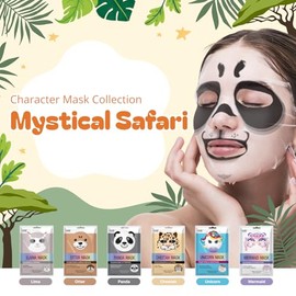 Epielle Character Face Mask Mystical Safari 6 Pack, Fun & Effective Korean Skin Care, Spa Party Favors, Birthday Gifts for Women, Self Care Gifts