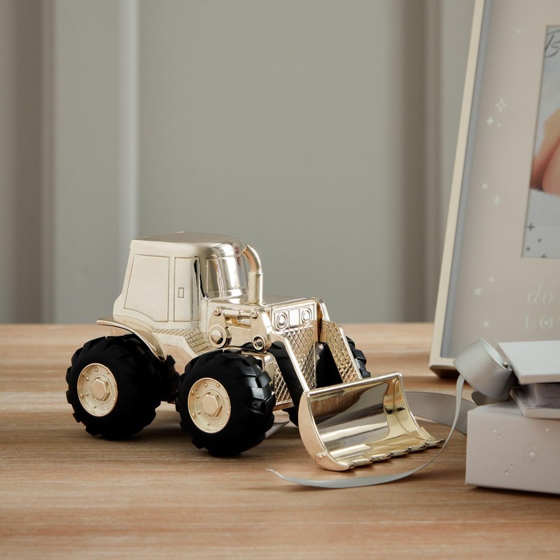 Bambino Front Loading Digger Silver Plated Money Box Savings Bank