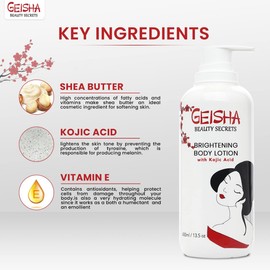 Geisha Kojic Acid Skin Brightening Body Lotion - 13.5 fl oz / 400ml- Daily Moisturizing Cream for Uneven Skin Tone