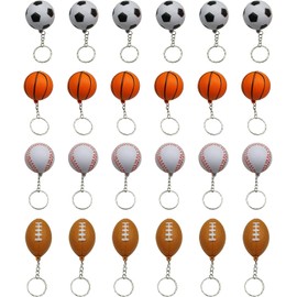 MOMOONNON - Mini pelota deportiva de espuma con llavero, 24 unidades de mini fútbol mixto, baloncesto, fútbol, pelota de béisbol, regalos de fiesta para niños