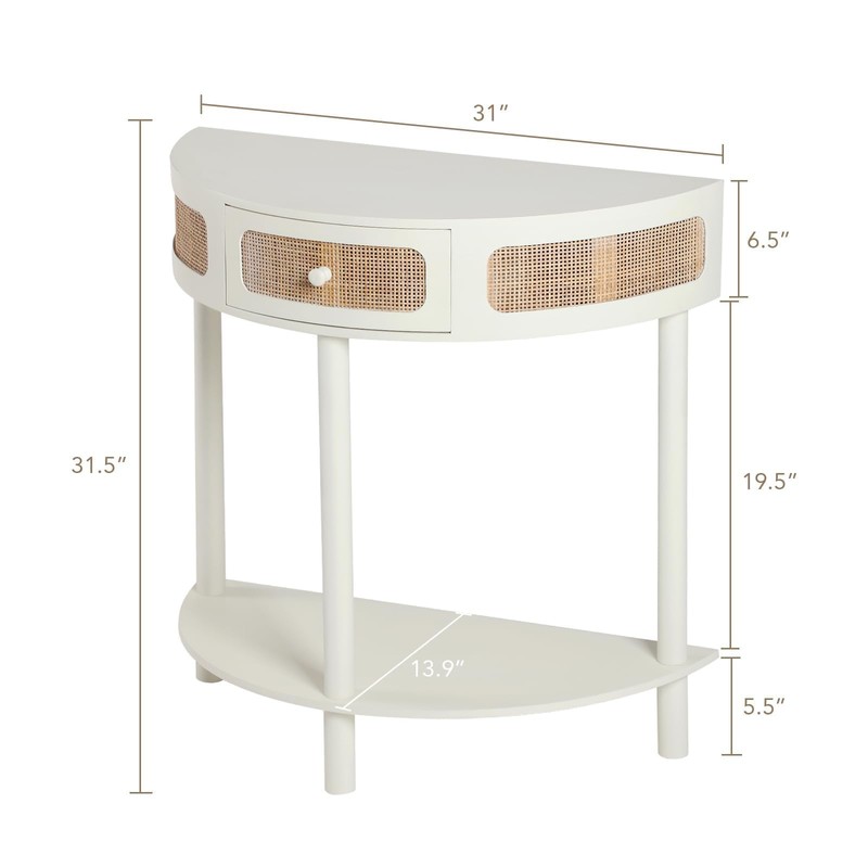 Wnutrees Rattan Half Moon Console Table, Modern Entryway Table with
