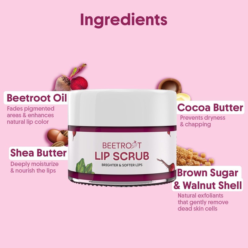 Aravi Organic Beetroot Lip Lightening Scrub Balm for Dark,Chapped &