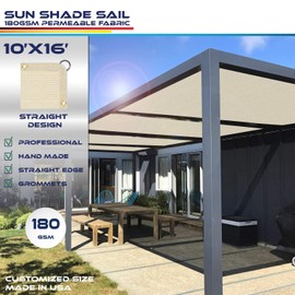 Windscreen4less 10' x 16' Sun Shade Sail Straight Edge Sun Shade Canopy Cover Outdoor with Grommets D-Ring UV Block for Pergola Backyard Patio (Beige)