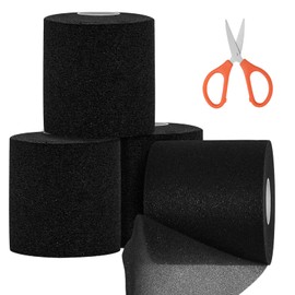 BORISCA 4 Rollen Schaumstoff Tape Sport, 6cm X 20m Schaum Sports Tape Atmungsaktiv Tape Foam Elastisch Foam Bandage mit Schere, Pre Wrap Sporttape (Schwarz)