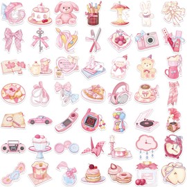 50pcs Coquette Contemporary Aesthetics Stickers Cute Pink Aesthetic Stickers for Scrapbook Journaling Water Bottles Laptop,Cute Y2K Sticker for Girls Water Bottles Laptop Computer Phone Guitar