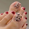 Red Press On Coffin Toenails With Leopard Designs, Full Cover