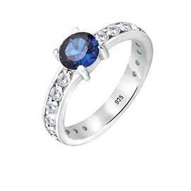 Elli Women's Solitaire Ring Sapphire Blue with Zirconia Crystals in 925 Sterling Silver, Crystal, Sapphire