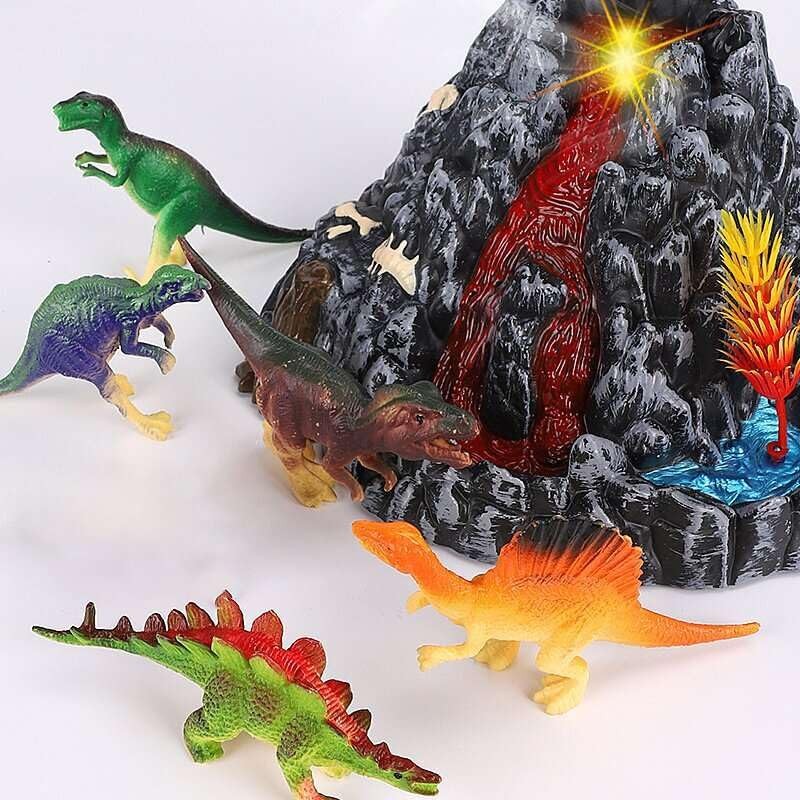 Volcano Educational Playset Toy with Dinosaur Figures for Kids 3